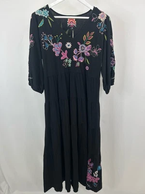 Vestido negro para mujer JOHNNY WAS NUEVO CON ETIQUETAS Boho Petite Shilo Dolman algodón bordado talla PM Foto 1 de 4