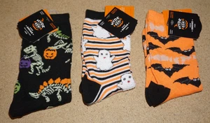 3 paia Hyde & EEK! Trucchi o scherzi Halloween Ghost Dino Bat Crew Calzini -TG. 4-10 - Foto 1 di 3
