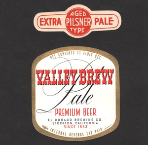 Valley Brew Pale Beer label, IRTP, El Dorado, Stockton, CA, 1930s-40s - Picture 1 of 1