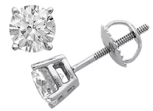 Orecchini a perno 0,29 ct TCW oro bianco 14 kt taglio tondo diamanti colore H buona chiarezza - Foto 1 di 1