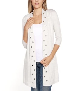 Belldini Women's Grommet-Trim Cardigan Light Gray Silver Size S - Picture 1 of 1