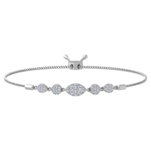 0.5Ct Round Lab Grown Diamond Bolo Bracelet 7" for Women 10K White Gold 3.69gm - Picture 1 of 7