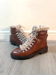 Neu mit Etikett Zara braune flache Schnürstiefeletten Leder Fell Bergwanderung UK 5 38 - Bild 1 von 9
