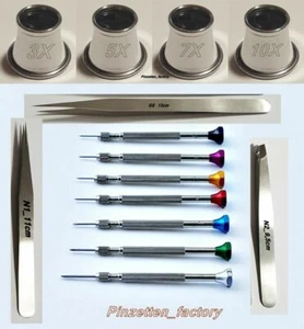 14 Teilige Uhrmacher Werkzeug Set ( 4 Alulupen,7 Schraubendreher und 3 Pinzetten - Bild 1 von 6