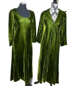 Dress & Maxi Overcoat Sz 6/8 Green Velvet Medieval Witchy Costume Fairy Goth - Picture 1 of 24