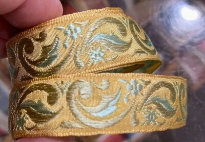 vintage embroidered jacquard ribbon 3/4" rayon silk 1yd trim made in France - Image 1 of 4