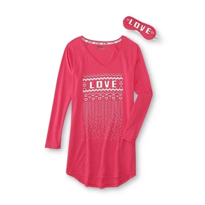 Joe Boxer Women's LOVE Hearts Night Shirt & Eye Mask 2-pc Set  Pink 2X - Image 1 of 4