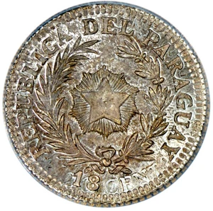 PARAGUAY Plata Patrón Restrike 20 Centavos 18(XX) MS65 ICG - Imagen 1 de 4