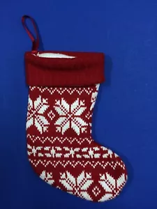 Christmas Stocking Knitted Red White Snowflakes 12.5” - Picture 1 of 6