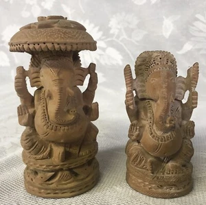 Tallas de madera de Ganesha indio Elefante Dioses hindúes 2pcs. - Imagen 1 de 12