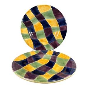 Tabletops Unlimited CHROMATIQUE Salad Dessert Plates Hand Painted 8.5" Set of 2 - Picture 1 of 7