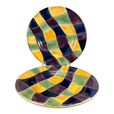 Tabletops Unlimited CHROMATIQUE Salad Dessert Plates Hand Painted 8.5" Set of 2 - Image 1 of 4