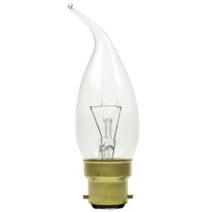 GE 40w Bent Flame Tip Candle Bulbs BC B22 Clear Dimmable - TOP QUALITY - Picture 1 of 3