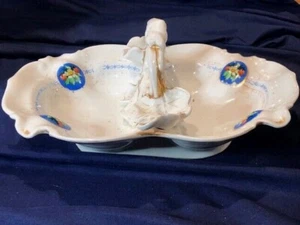 CARL TEICHERT ALTWASSER GERMANY PORCELAIN HANDLED DIVIDED  12 IN BOWL STRAWBERRY - Picture 1 of 11