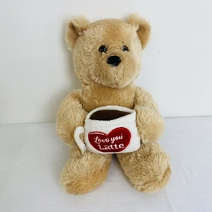 Dan Dee Plush Stuffed Teddy Bear Brown Embroidered Love You Latte Coffee Cup - Picture 1 of 12