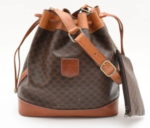 CELINE [Rank AB w/Pouch] Macadam Blason Shoulder Drawstring Bucket Bag PVC Auth - Picture 1 of 24