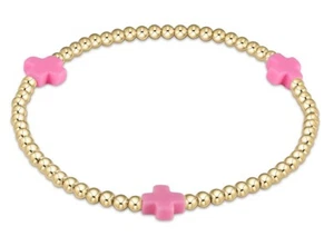 Enewton Bright Pink Signature Cross Gold-filled 3mm Bead Stack Bracelet New - Picture 1 of 1