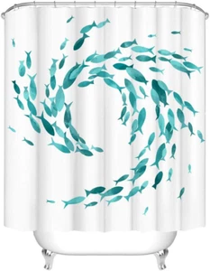 Türkis Fisch Duschvorhänge Set Ozeane Kreaturen Badezimmer Dekor Kreativer Vorhang fo - Bild 1 von 6