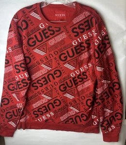 Guess Womens Red Crewneck All Over Logo Pullover Sweater Size L - Picture 1 of 8
