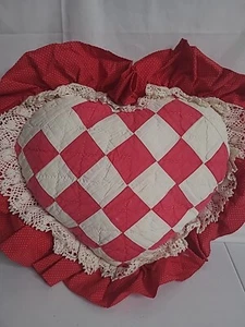 Shabby Cottagecore Country Chic Heart Pillow Patchwork Quilted Center 10X11" - Picture 1 of 16