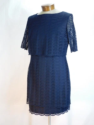 Vestido American Living 18 azul marinho leve manga curta carreira igreja - Imagem 1 de 4