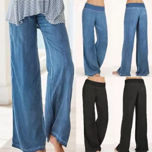 Pantalones de mezclilla holgados cintura alta elasticidad mujer pierna ancha pantalones de mezclilla - Imagen 1 de 12