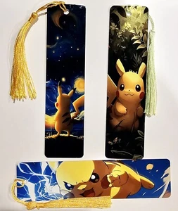 Metal Pikachu Pokemon Bookmarks With a Tassle - Set of 3 - Picture 1 of 5