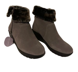 Easy Spirit Jarah Suede Gray Wedge Booties w Faux Fur Size 10 WIDE NEW - Picture 1 of 7