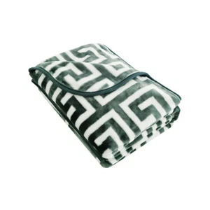 Bloomington 800GSM Greek Key Green Winter Premium Quality 1 Ply Mink Blanket - Picture 1 of 8