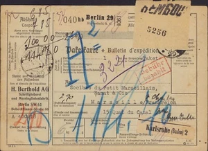 Germany - Parcel card to France 1926 - Picture 1 of 2