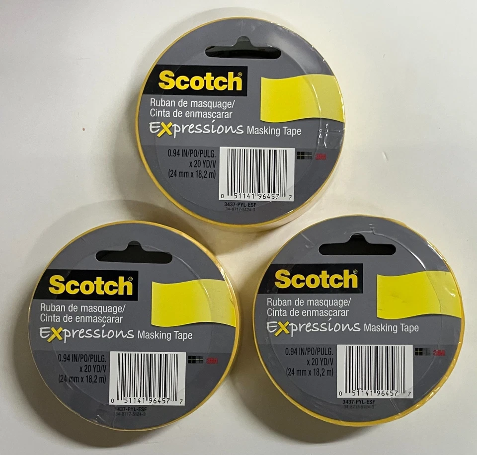 Cinta adhesiva Scotch Expressions, 0,94" x 20 yardas, amarilla, paquete de 3 (ENVÍO GRATUITO) Foto 1 de 1