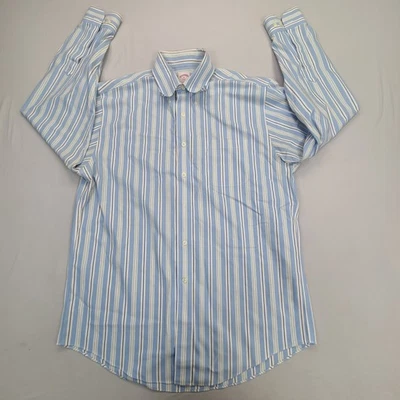 Brooks Brothers Shirt Mens Medium Blue White Striped Button Up Classic Dress  - Image 1 of 4