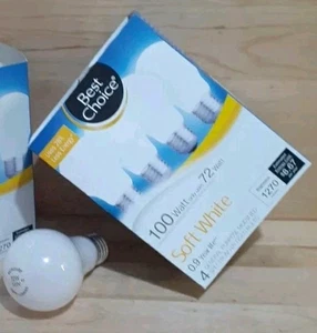 1[4Ct]= 4BULBS: BEST CHOICE  100WATT/72 Soft White Light Bulbs A19 New Old Stock - Picture 1 of 4