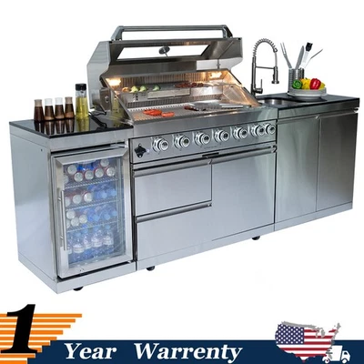 6-Burner Outdoor Kitchen Barbecue Island Grill w/ Cooler & Sink 85000BTU LPG - Image 1 of 4