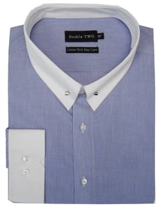 DOUBLE TWO EASY CARE LONG SLEEVED FORMAL SHIRT WITH CONTRAST COLLAR IN COLLAR SI - Picture 1 of 8