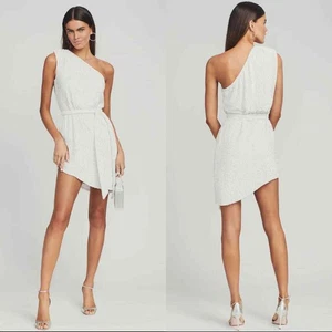 Retrofete Ella Sequin Dress Mini One Shoulder White Bride Bridal NEW - Picture 1 of 9