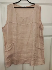 Damen Sommer Tops Leinen Bluse ärmellos Zart Rosa 46 Made In Italy - Bild 1 von 2