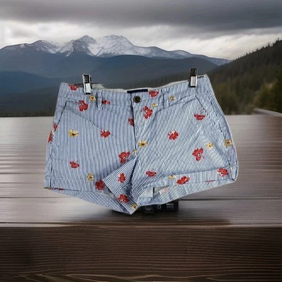 Pantalones cortos antiguos azul marino a rayas con patrón floral para mujer 2 30 cintura Foto 1 de 4