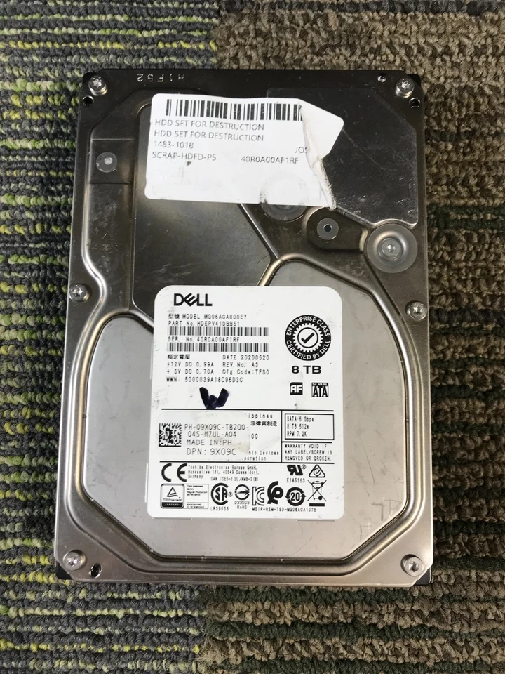 Dell 9X09C Toshiba 8TB 7.2K SATA 6Gb/s 3.5" 512e HDD -MG06ACA800EY - Image 1 of 4