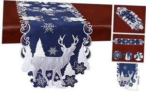  Embroidered Navy Blue Christmas Holidays Reindeer Table Runner 13 × 69 Inches - Picture 1 of 7
