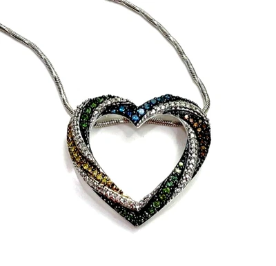 Colgante de diamantes verdes, azules, coñac, amarillos y blancos 14KTW/SS 0,7 quilates nuevo sin etiquetas Foto 1 de 4