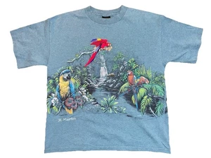 Vintage Habitat Papagei T-Shirt Herren L türkis 90s Natur Vogel Grafik Wickeloptik - Bild 1 von 8