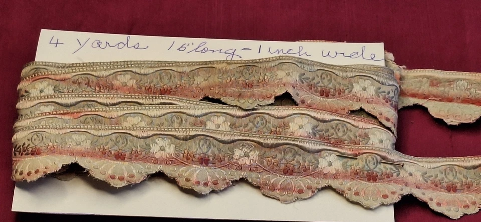 Vintage Embroidered Rayon Silk Trim 4 Yds. 16" Long & 1" Wide made in France - Image 1 of 2