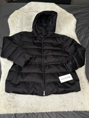 New Athleta Pursuit Sateen Down Puffer Black Jacket Zip Size XL $249 Hooded - Image 1 of 4
