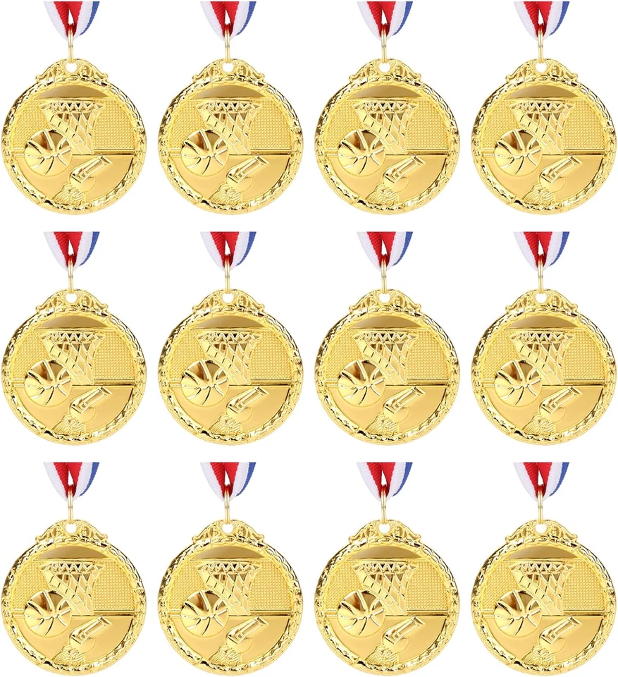 Juego de 12 medallas de baloncesto doradas, medallas de metal para baloncesto deportivo infantil G Foto 1 de 4