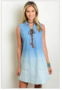 Nuevo con etiquetas Vestido Dani and Davi Boutique Para Mujer Mangas Cortas Denim Ombre Vestido - Imagen 1 de 4