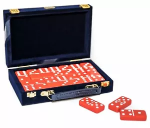 Juego de fichas de dominó doble seis profesionales tamaño jumbo rojo, azul terciopelo estuche accesorio - Imagen 1 de 3