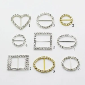 Multiple Shapes Rhinestone Buckle Diamond Ribbon Slider Crystal Buckles 10Pcs - Picture 1 of 21