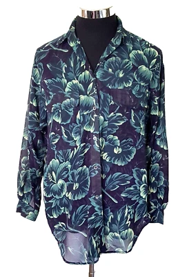 First Issue Blouse Womens Size Small  Floral Chiffon Semi Sheer Button Front — 第 1/4 张图片
