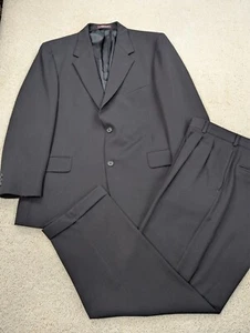 Evan Picone Suit Mens 42R 34x29 Black Wool Vintage 2 Piece Jacket Pants Pleated - Picture 1 of 24